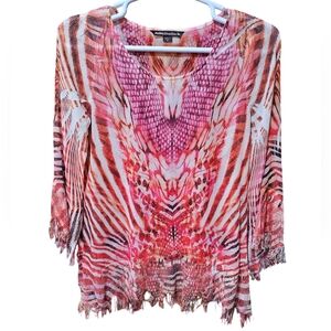 Womens Sienna Rose‎ Pink Fringe Top Size Medium